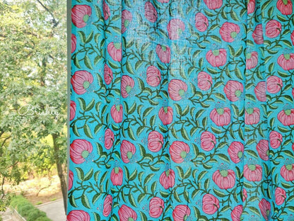 Turquoise pink floral curtains