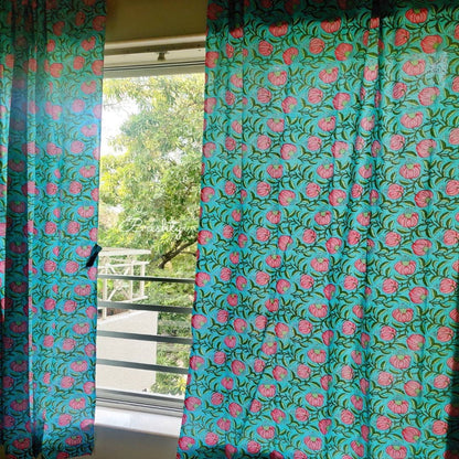 Turquoise pink floral curtains