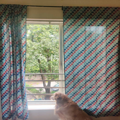 Indigo and red block printed sheer curtains