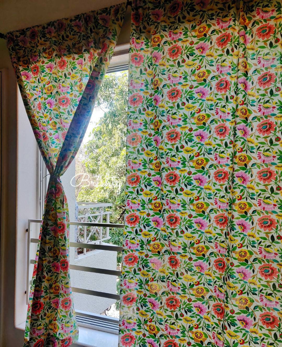 Bright and colorful floral curtains