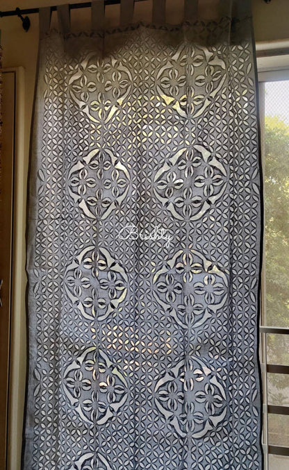 Grey applique sheer curtains