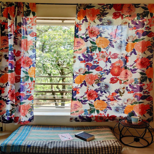 Bold colourful floral curtain