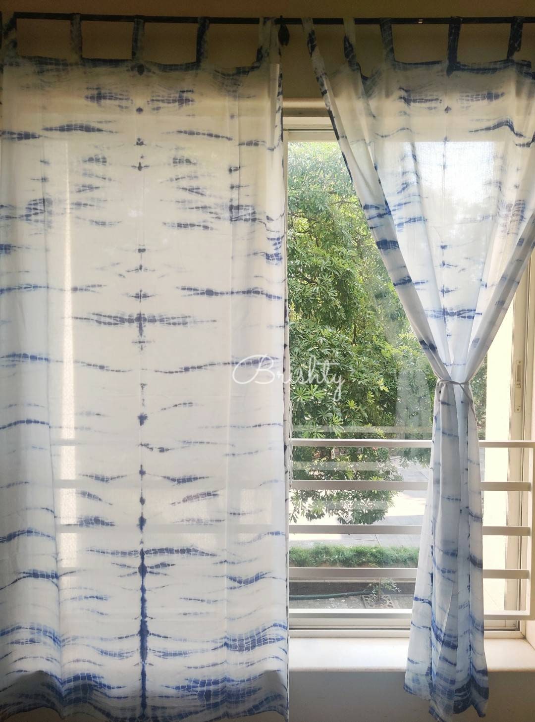 Breezy indigo tie dyed sheer curtains