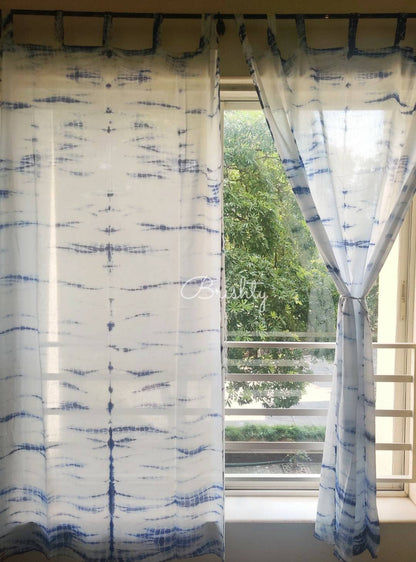 Breezy indigo tie dyed sheer curtains