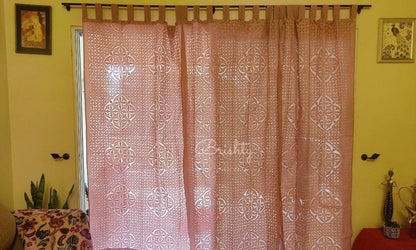 Pastel pink applique sheer curtain