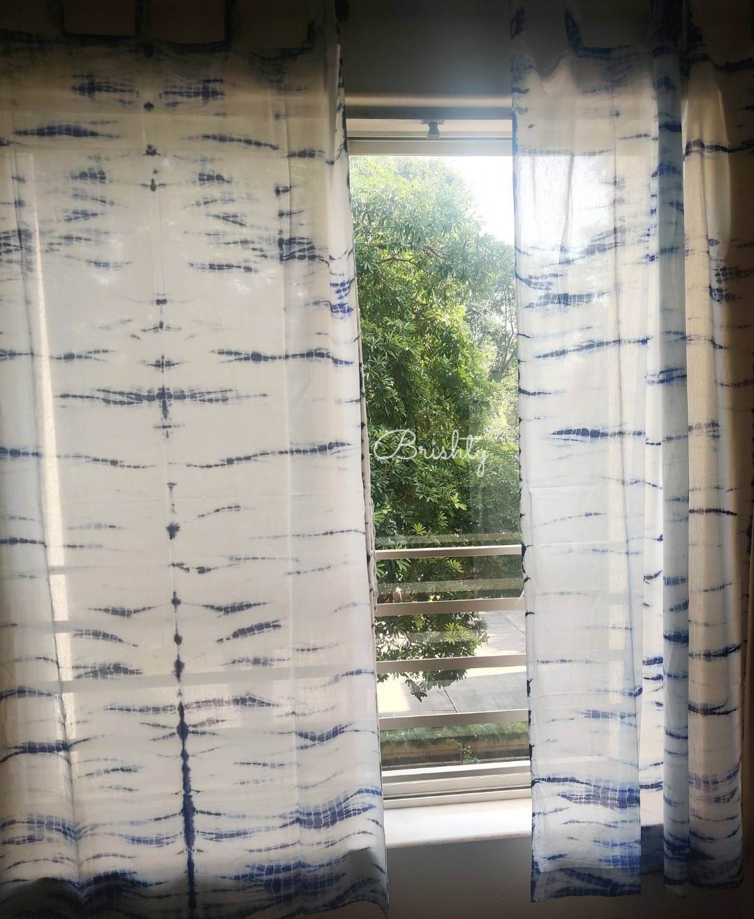 Breezy indigo tie dyed sheer curtains