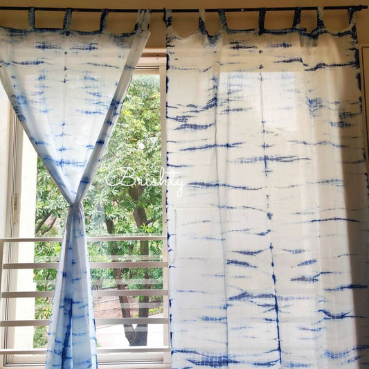 Breezy indigo tie dyed sheer curtains