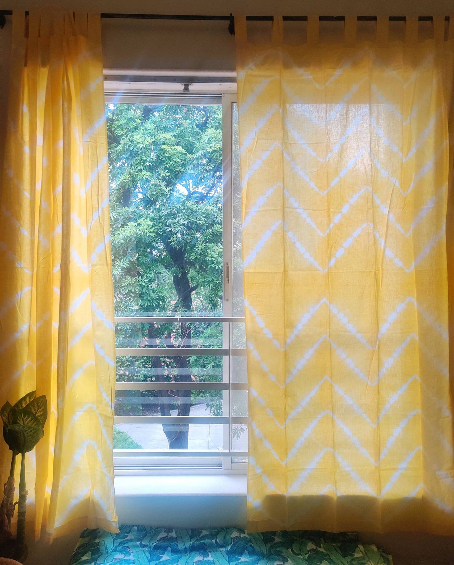 Sunshine tie dyed zig zag curtains