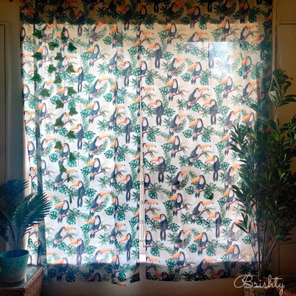 Tropical toucan monstera boho curtains