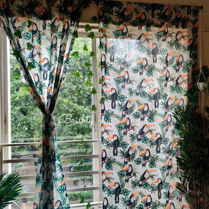 Tropical toucan monstera boho curtains