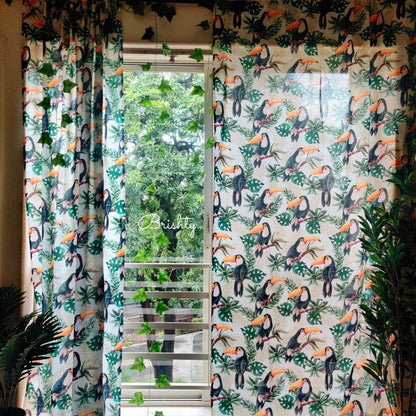 Tropical toucan monstera boho curtains