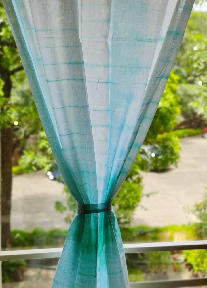 Sea green tie dyed coastal curtains