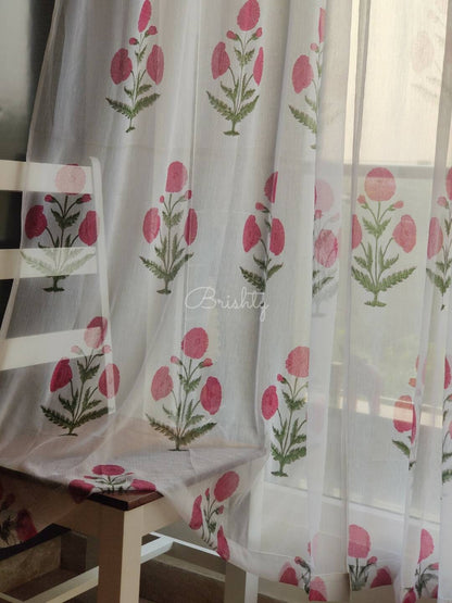 Marigold block printed  sheer georgette curtains