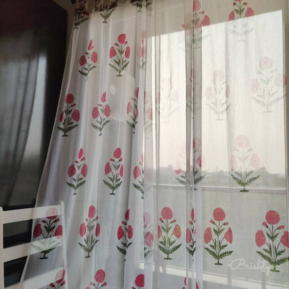 Marigold block printed  sheer georgette curtains