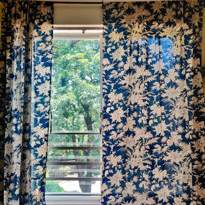 Navy blue floral silhouette curtains