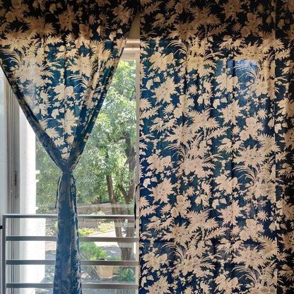 Navy blue floral silhouette curtains