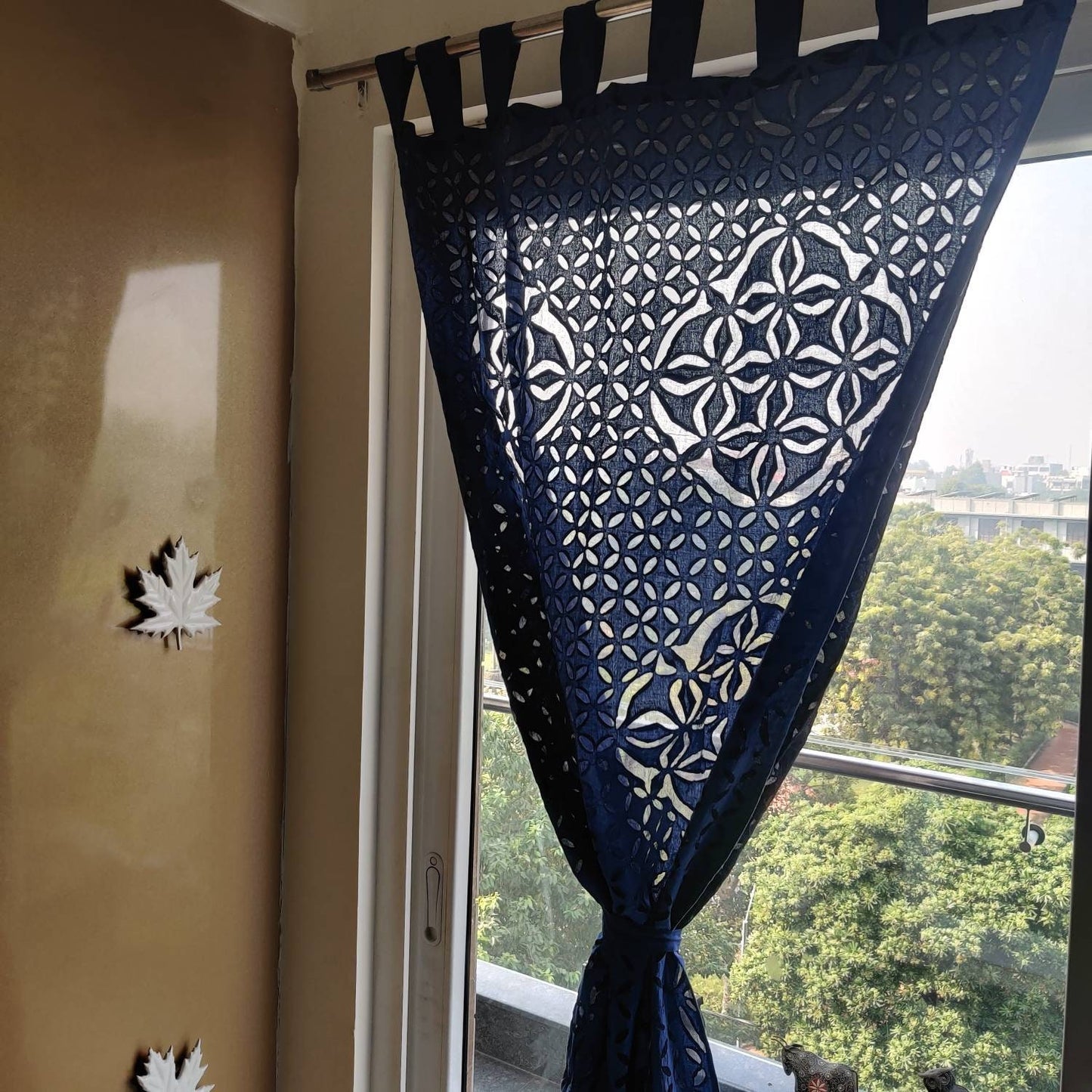 Dark blue applique curtains